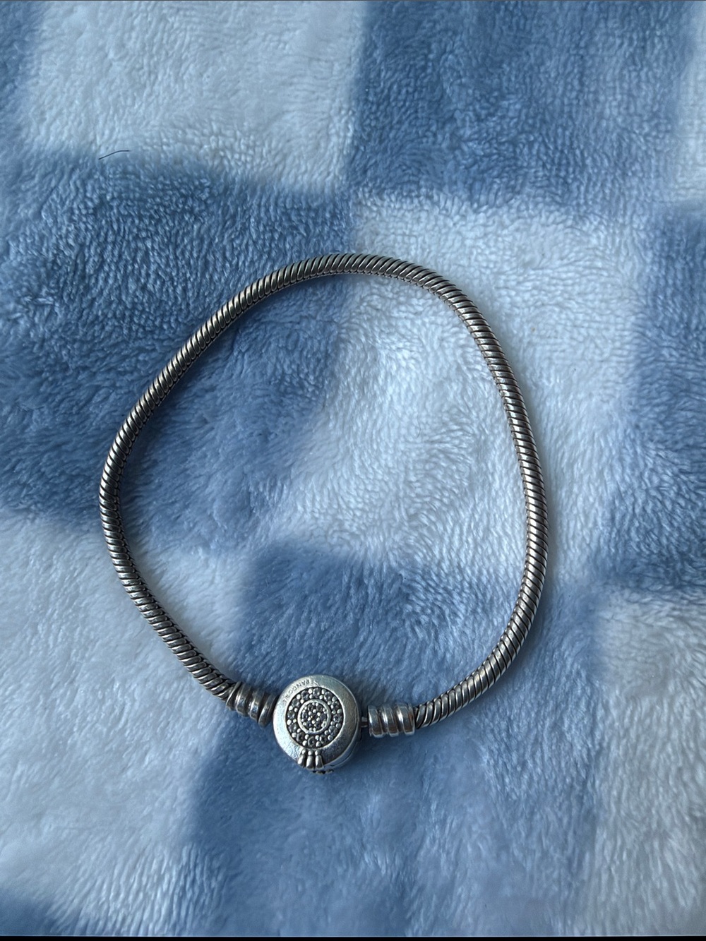Classic Silver Snake Chain Bracelet with Pave Charm